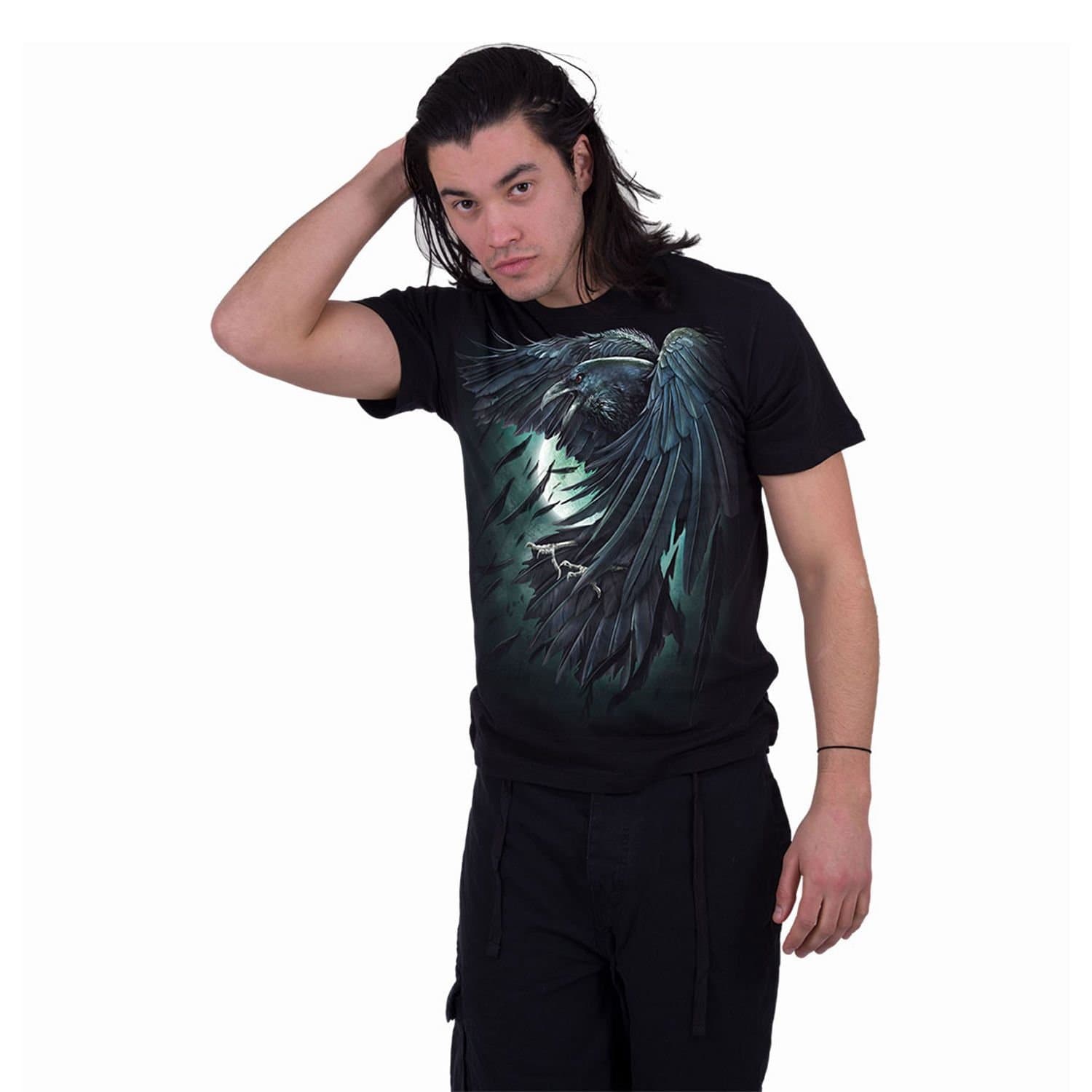 Spiral Direct Spiral Direct Men's Shadow Raven Back Print T-Shirt in Black