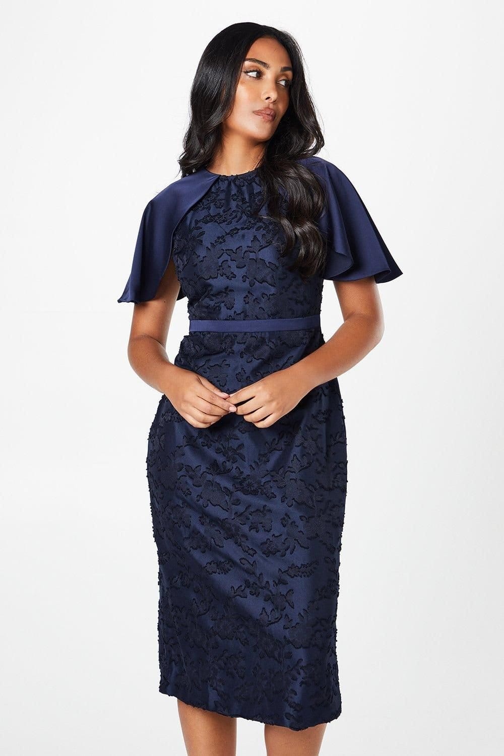 Wallis Navy Floral Cap Sleeve Midi Dress