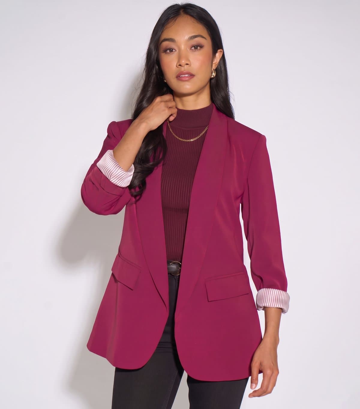 Gini London Women's Dark Red Pinstripe Lined Blazer Gini London New Look