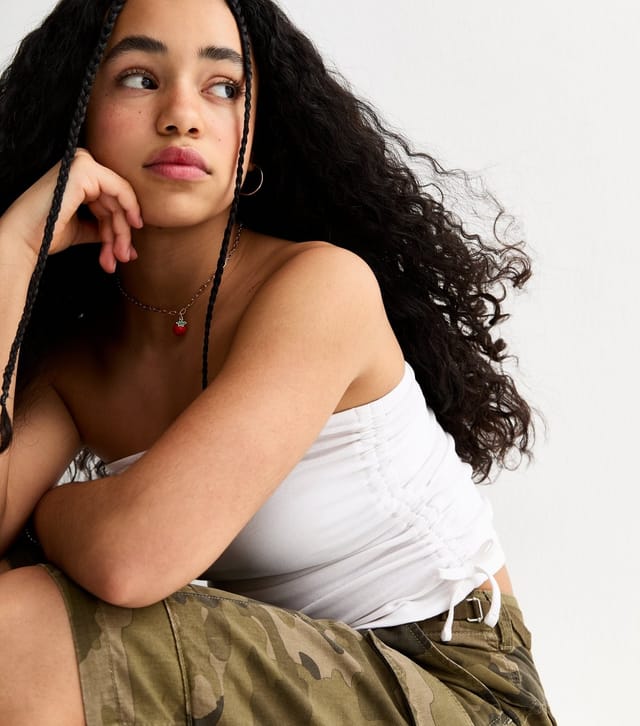 New Look Girls' White Ruched Side Tie Bandeau Top New Look - 2