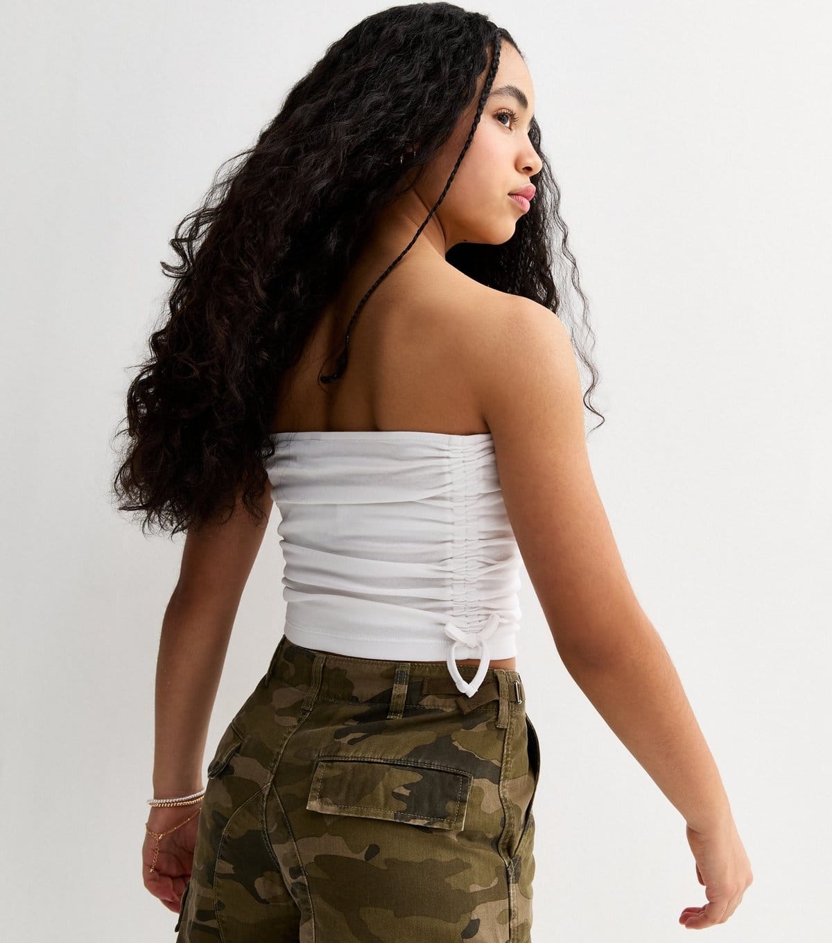 New Look Girls' White Ruched Side Tie Bandeau Top New Look - 4