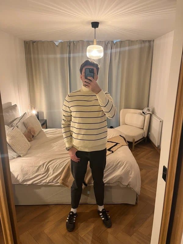 New Look Cream Striped Knitted Turtle Neck Jumper - New Look Mens