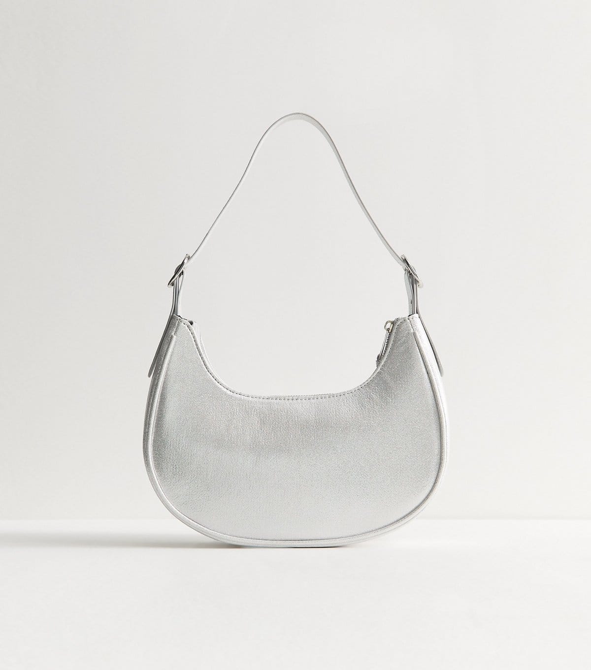 New Look Silver Faux Leather Gem Embellished Curved Shoulder Bag New Look - 4