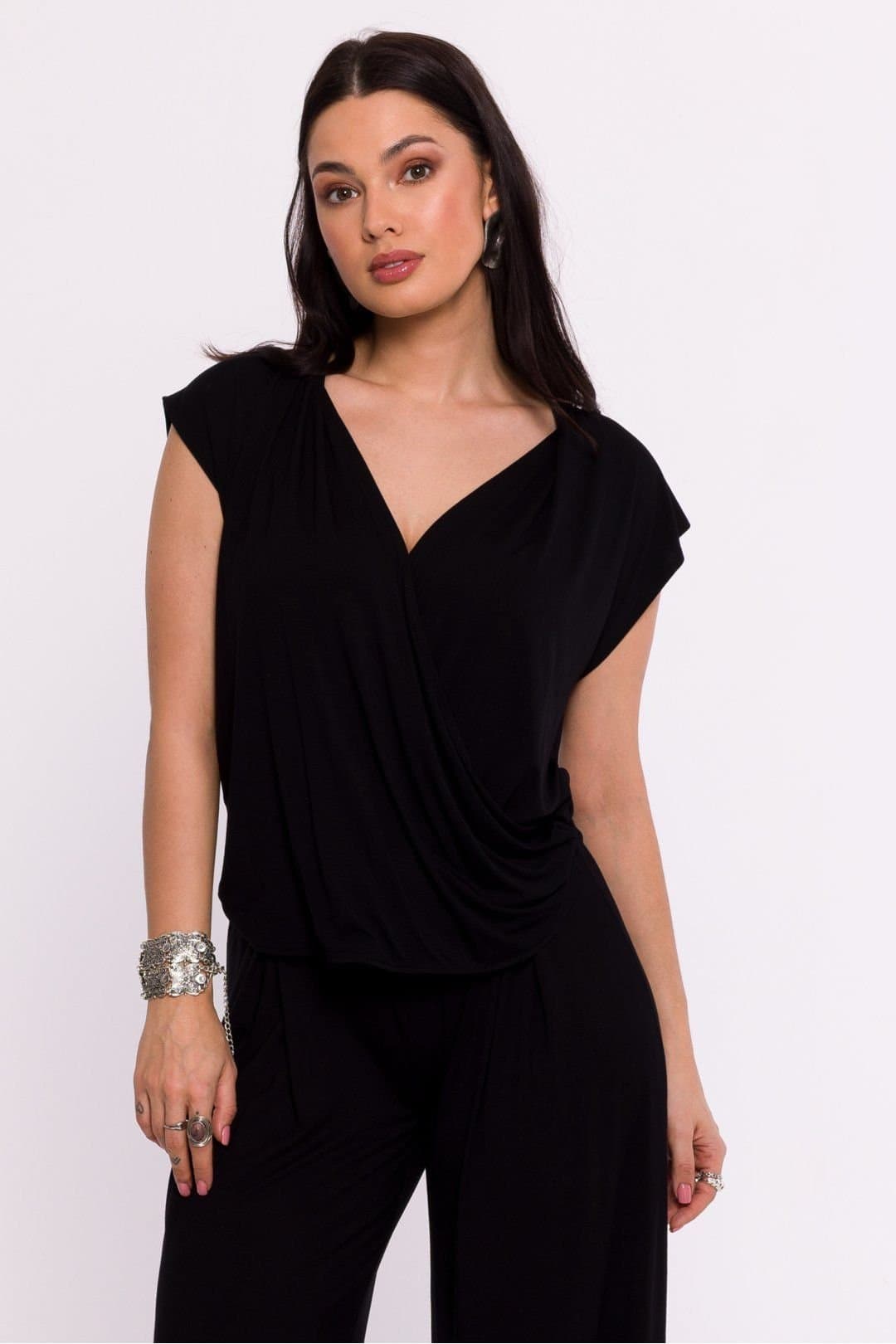 Love Lace Love Lace Black Viscose Knit Envelope Blouse