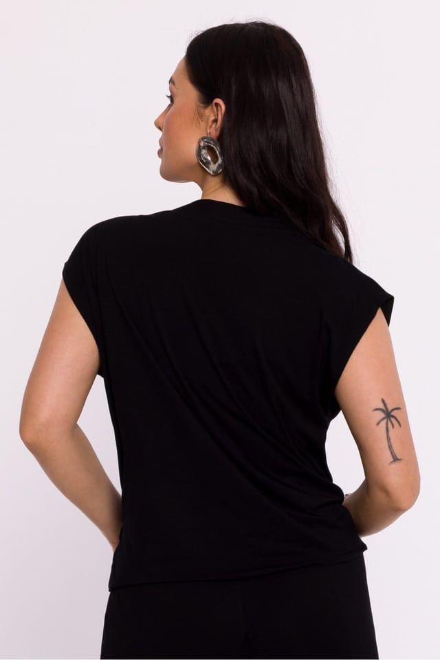 Love Lace Love Lace Women's Viscose Knit Envelope Blouse with Draping in Black - 3