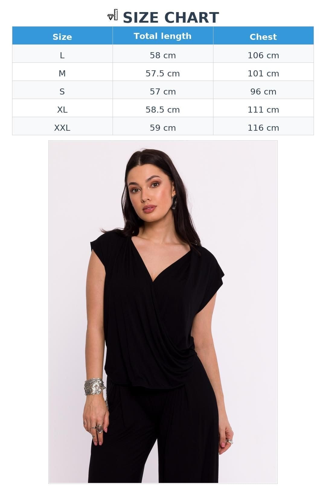 Love Lace Love Lace Women's Viscose Knit Envelope Blouse with Draping in Black - 4