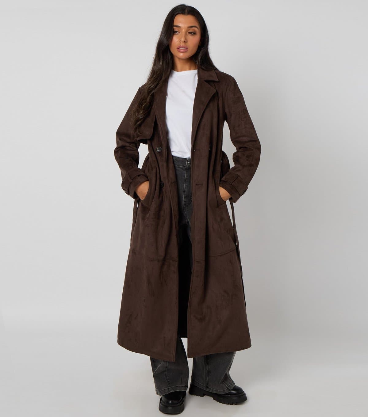 Urban Bliss Women's Brown Faux Suede Trench Coat Urban Bliss New Look