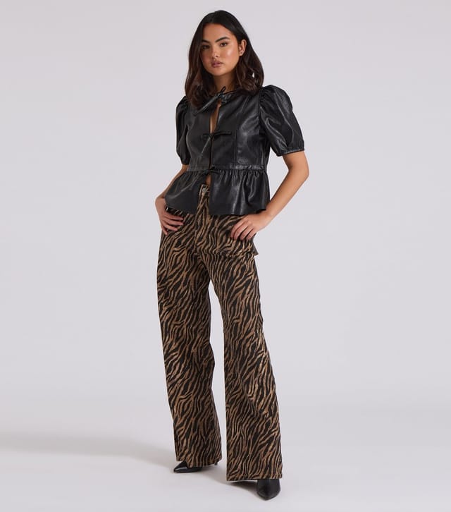 Urban Bliss Women's Brown Zebra Print Wide Leg Jeans Urban Bliss New Look - 2