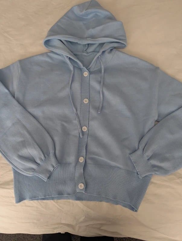 Bershka Blue knit fitted jumper with hood