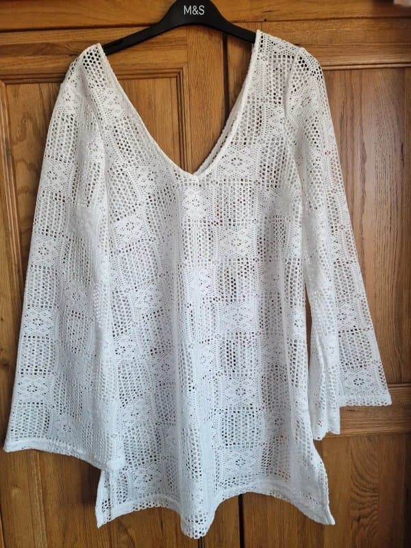New Look New Look White Crochet Beach cover up Longsleeve Dress