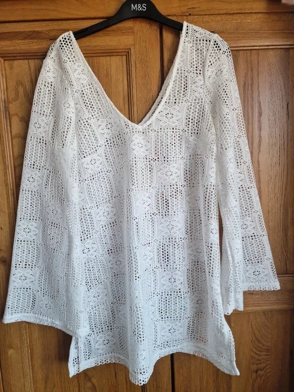 New Look New Look White Crochet Beach cover up Longsleeve Dress - 1