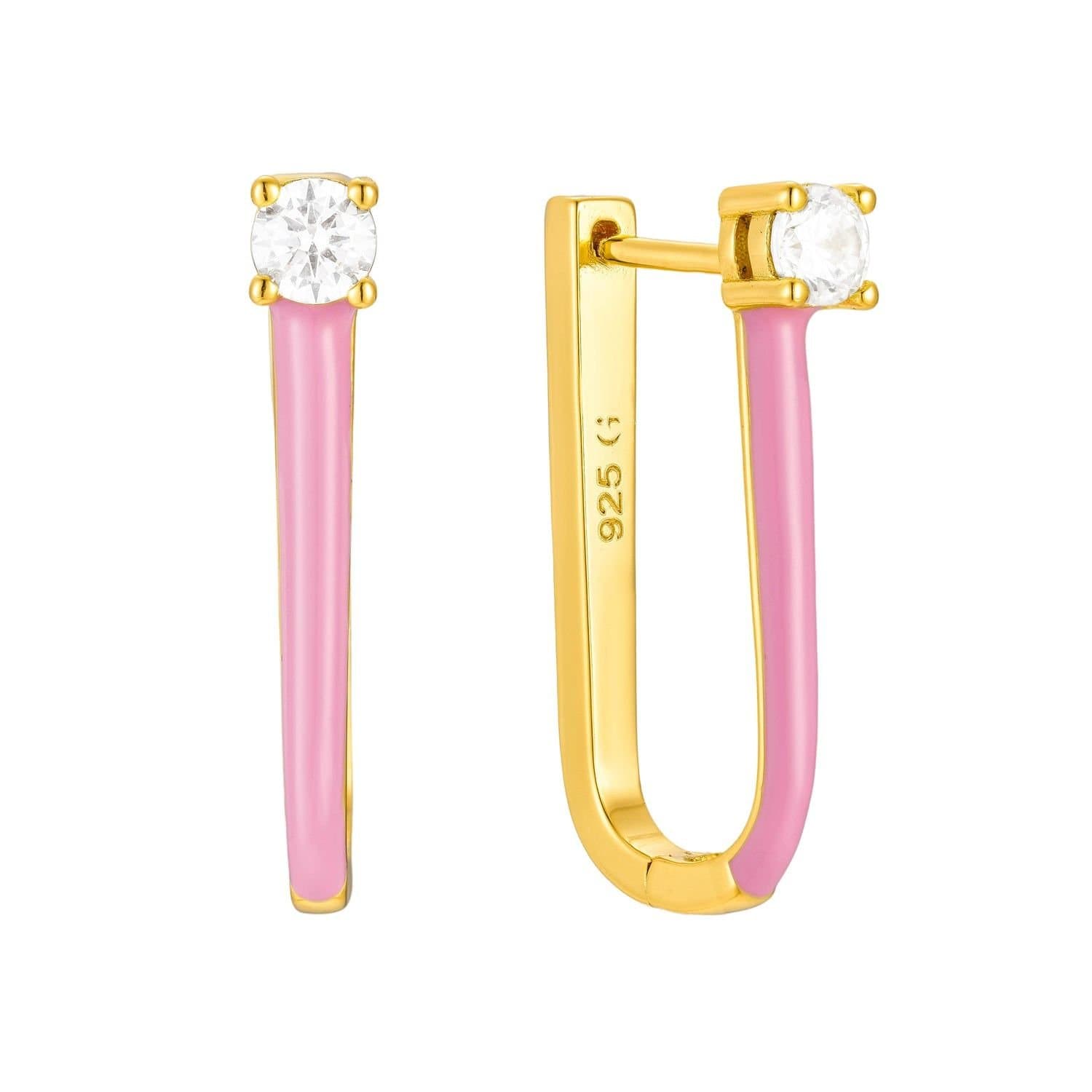 Gold Trip Gold Trip Pink Enamel U Hoop Earrings in Gold