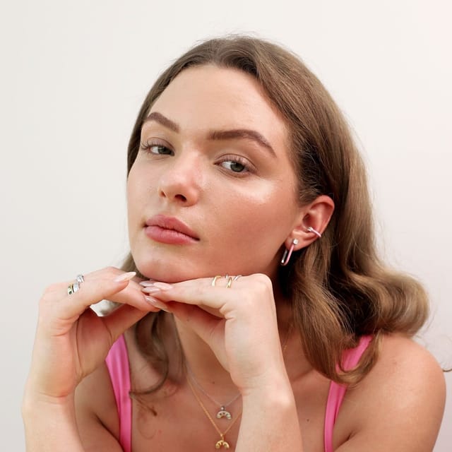 Gold Trip Gold Trip Women's Pink Enamel U Hoop Earrings in Gold - 2