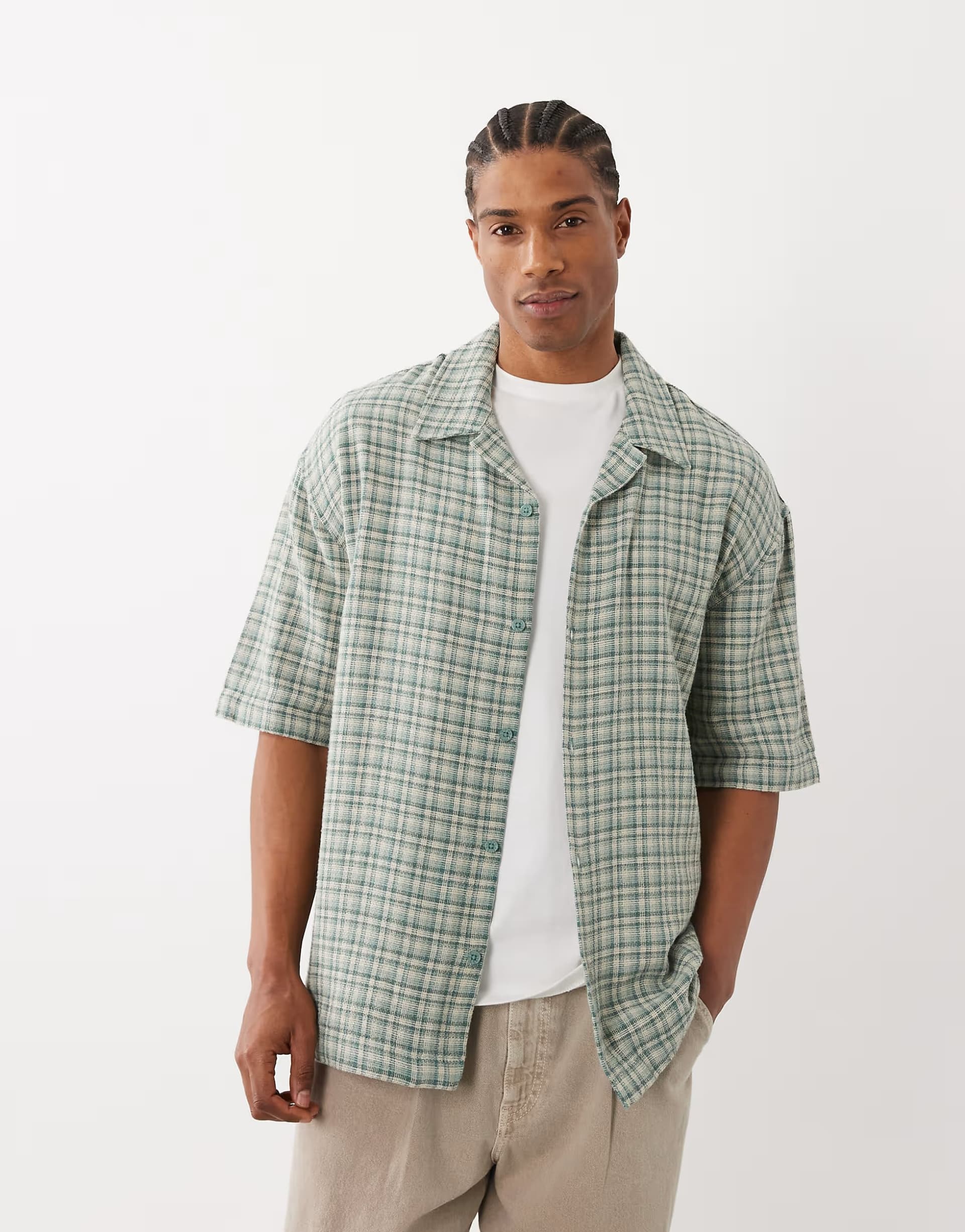 ASOS ONLY & SONS relaxed fit shirt in small green check