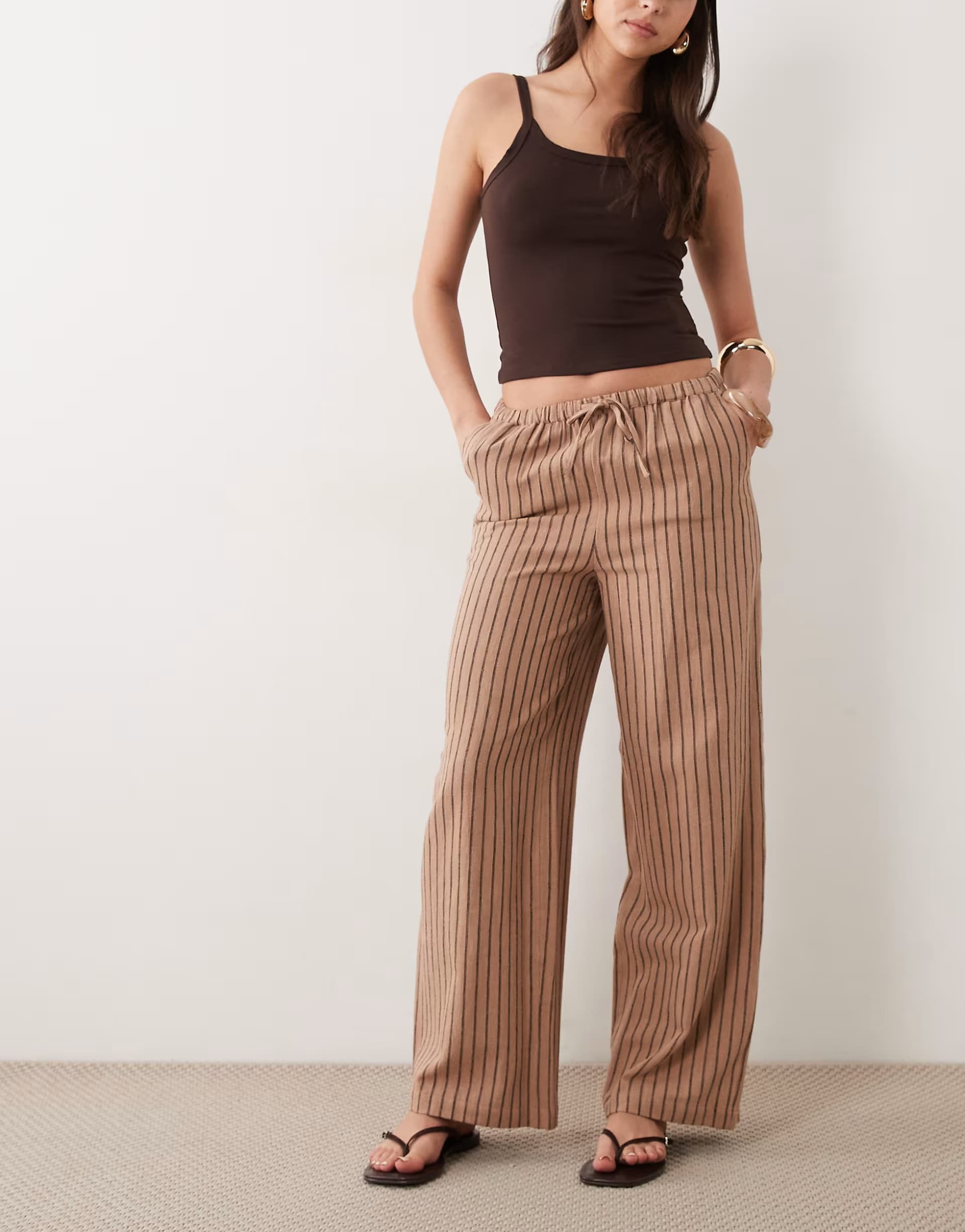ASOS New Look stripe wide leg trousers in brown