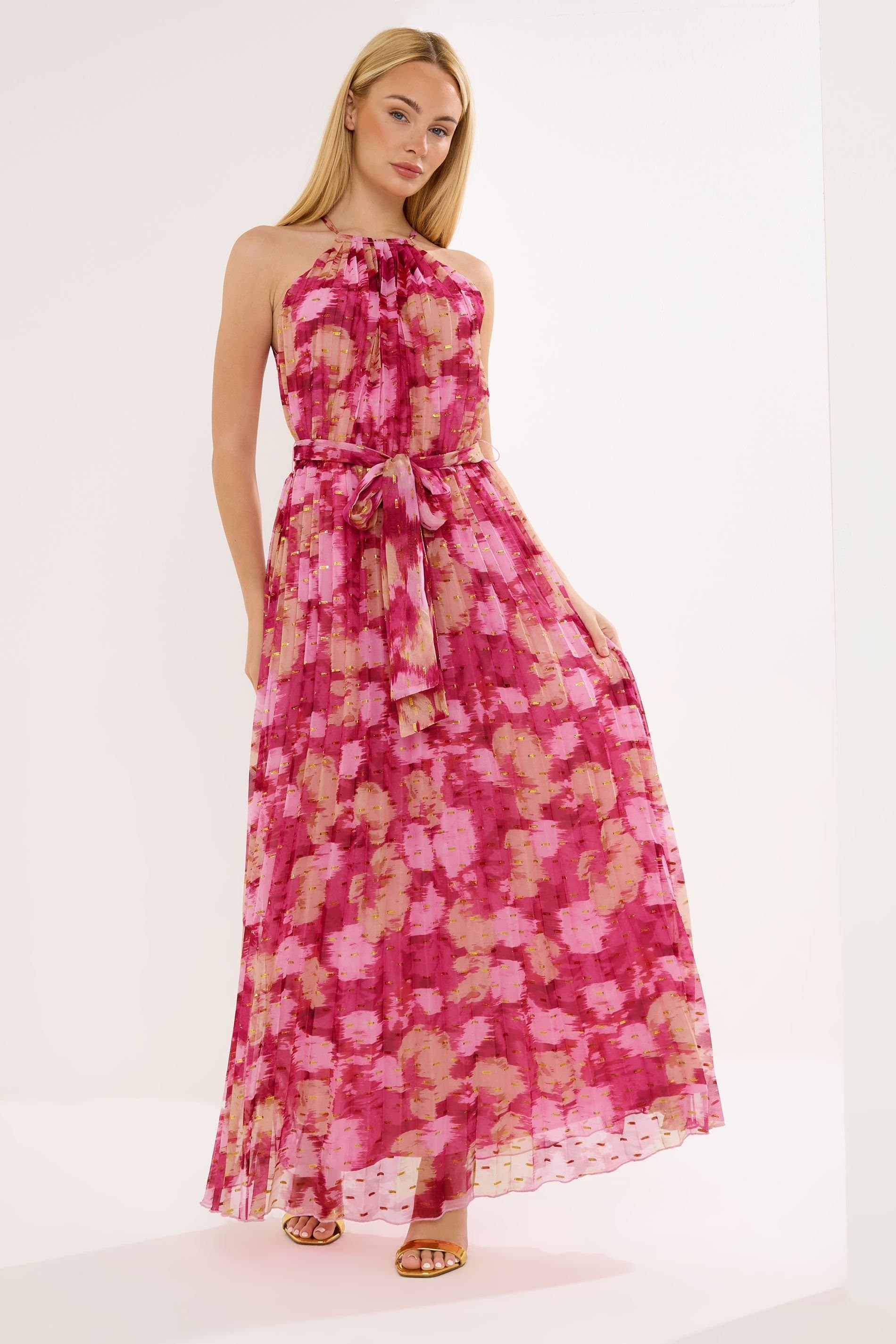 Star By Julien Macdonald Star by Julien Macdonald Women's Blurred Abstract Metallic Pleated Dress in Pink