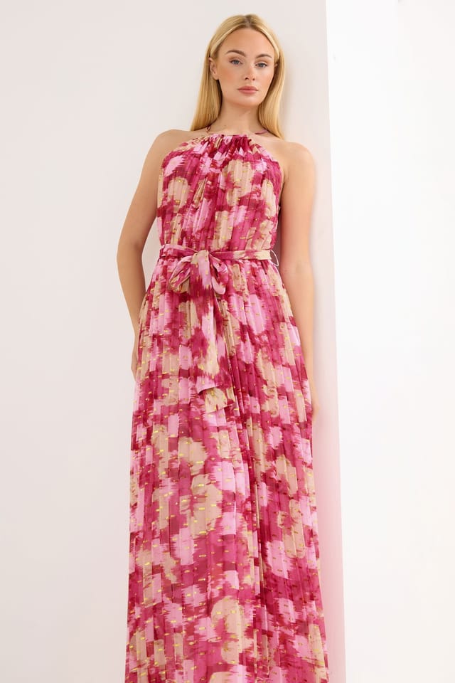 Star by Julien Macdonald Star by Julien Macdonald Women's Blurred Abstract Metallic Pleated Dress in Pink - 3