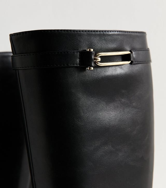 New Look Women's Wide Fit Black Faux Leather Knee High Boots Vegan New Look - 3