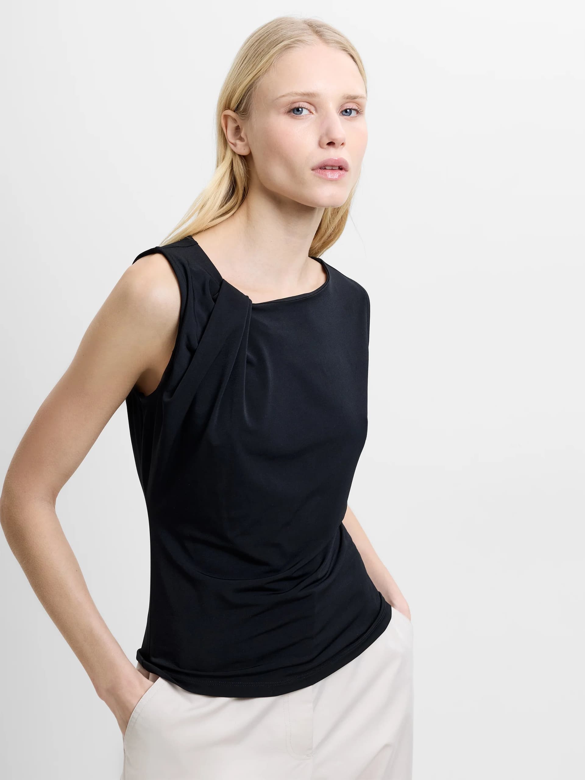 French Connection Samira Asymmetric Jersey Top Black