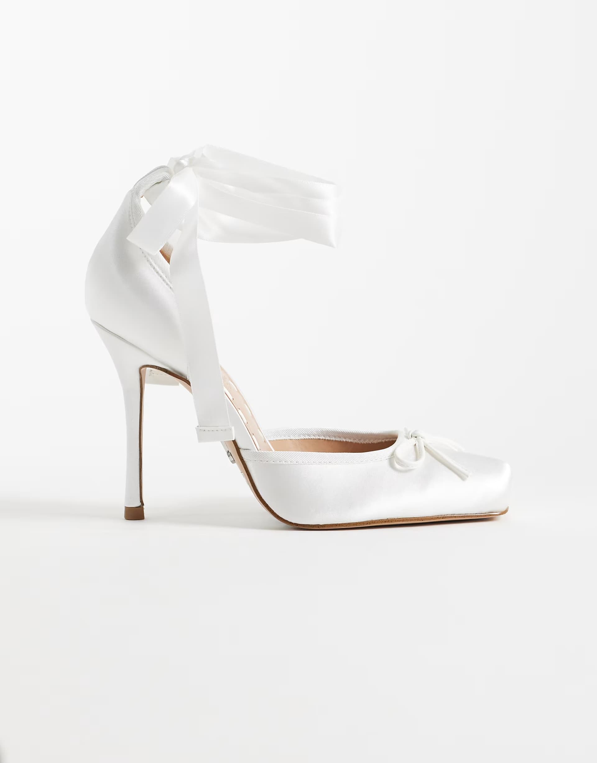 ASOS ASOS Steve Madden Ivory Satin Satin Straps Heeled Square Toe