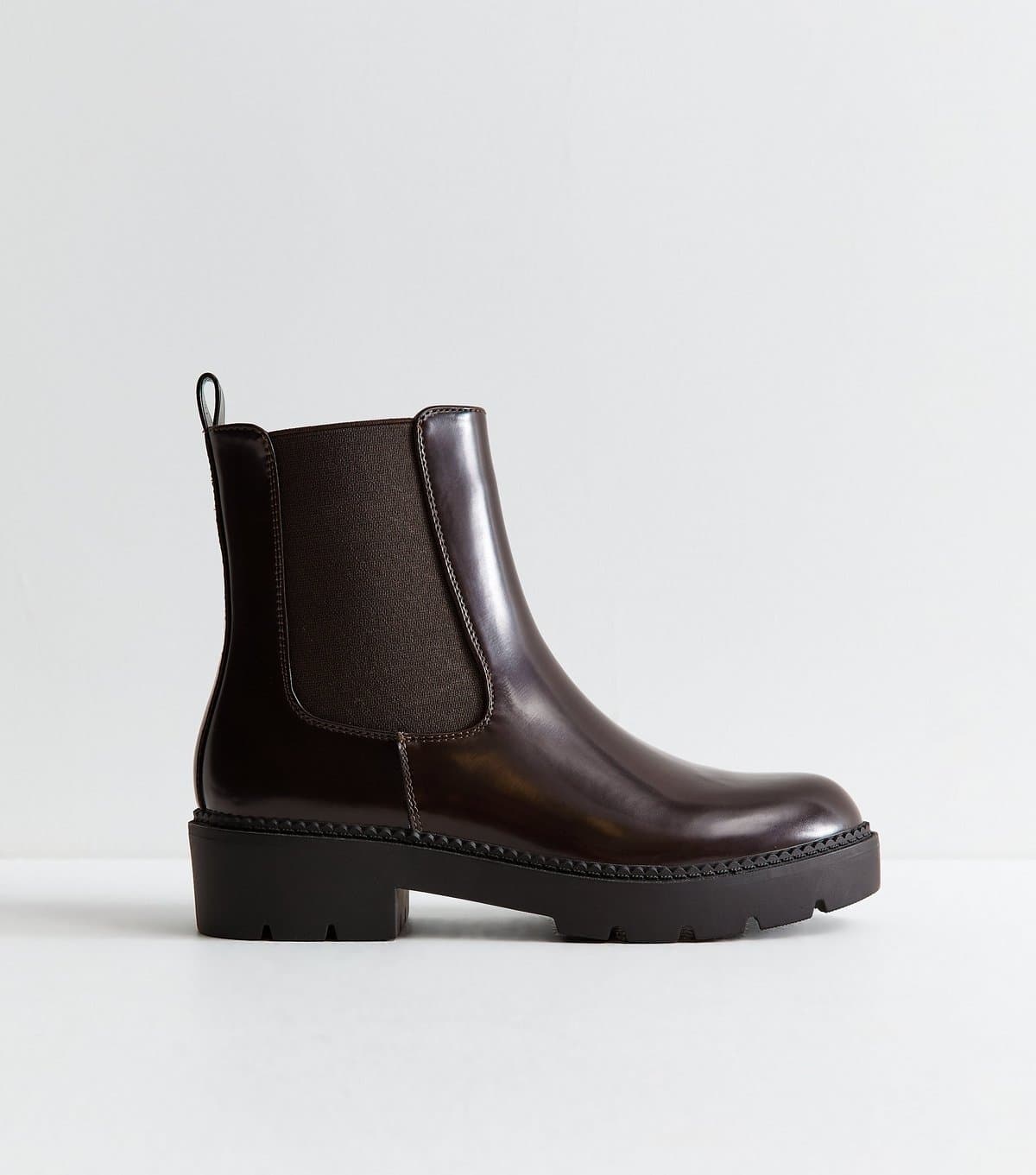 New Look Women's Dark Burgundy Faux Leather Chunky Sole Chelsea Boots Vegan New Look