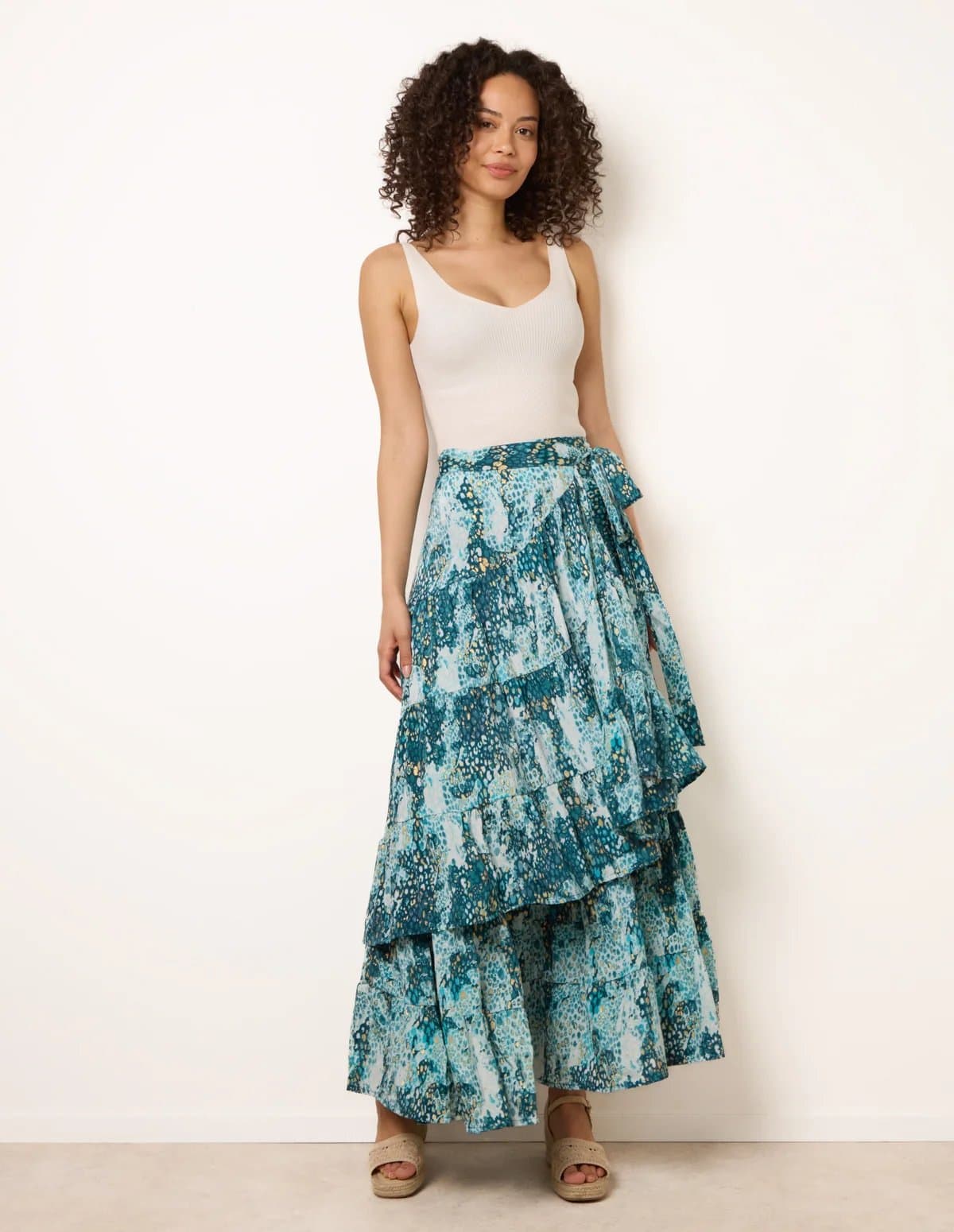 Blue Vanilla Wrap Metallic Tiered Skirt