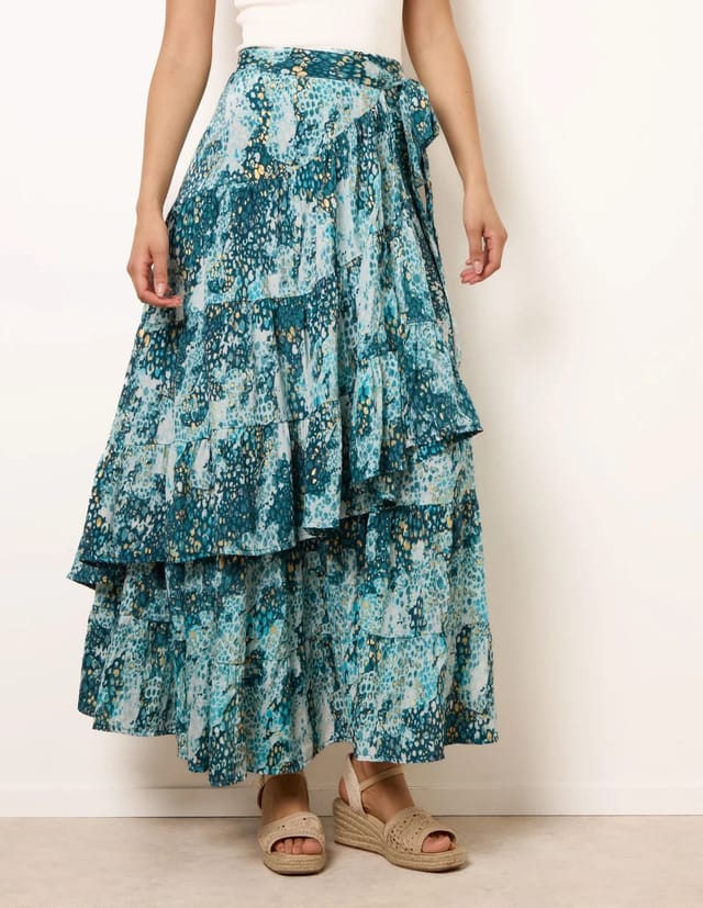 Blue Vanilla Wrap Metallic Tiered Skirt - 2