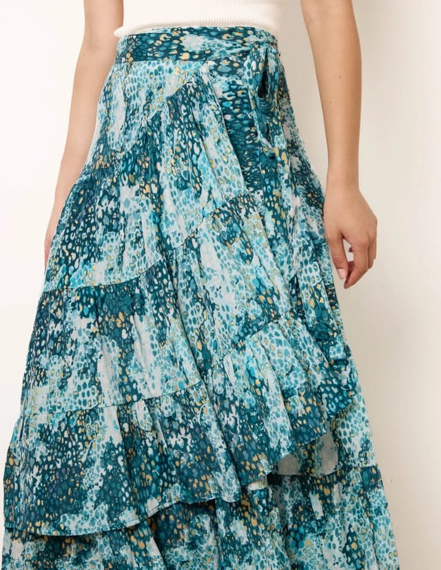 Blue Vanilla Wrap Metallic Tiered Skirt - 3