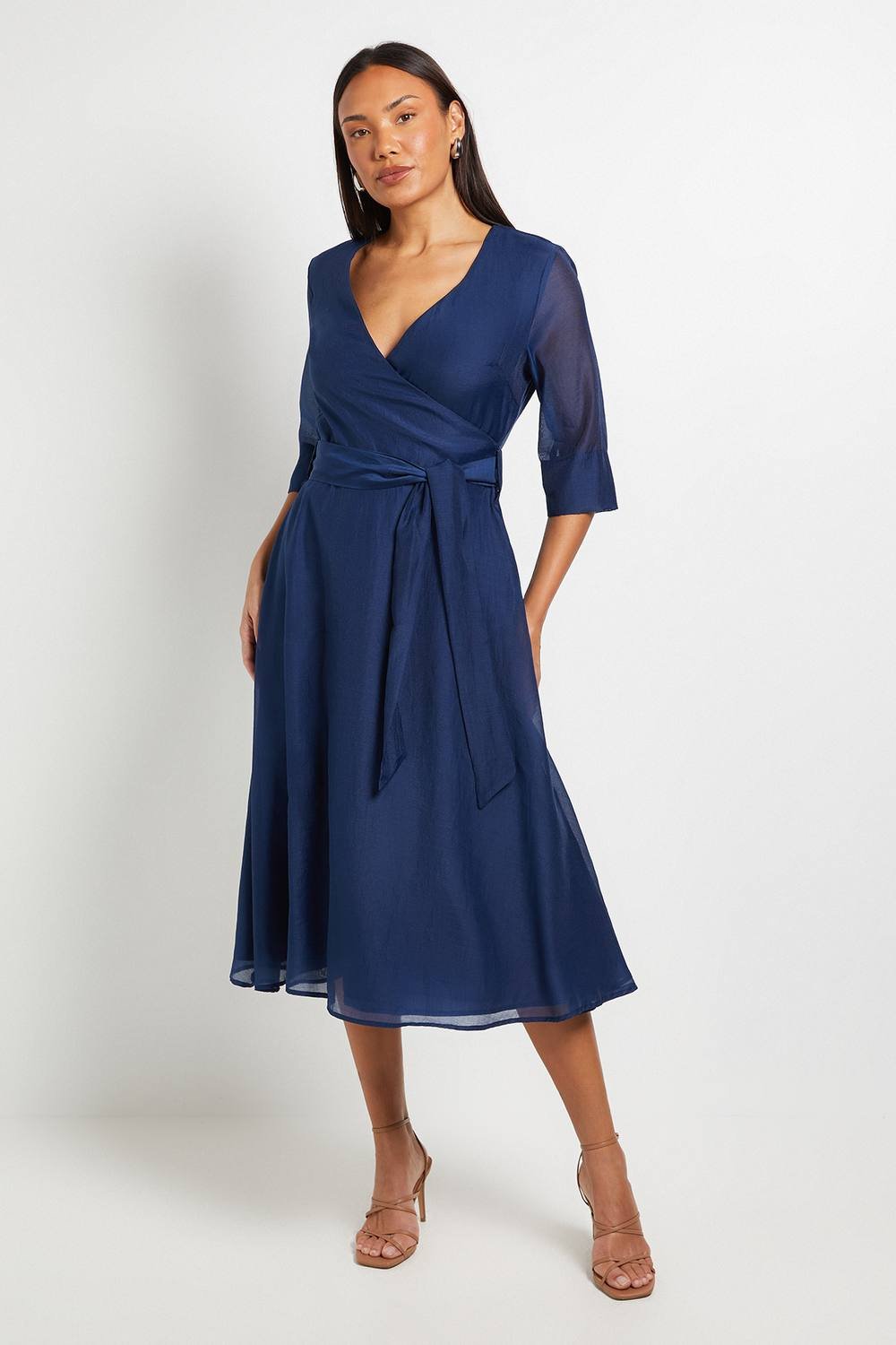 Principles Principles Women's Organza Belted Midi Dress in Navy - 2