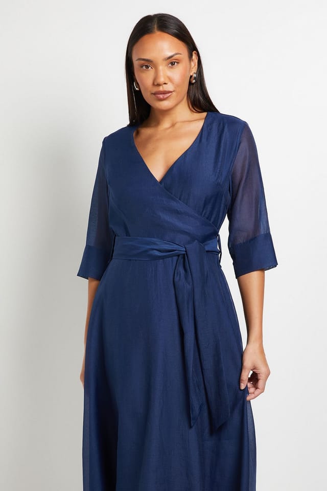 Principles Principles Women's Organza Belted Midi Dress in Navy - 2