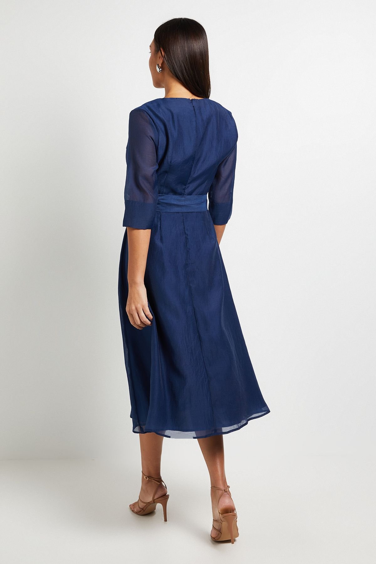 Principles Principles Women's Organza Belted Midi Dress in Navy - 3
