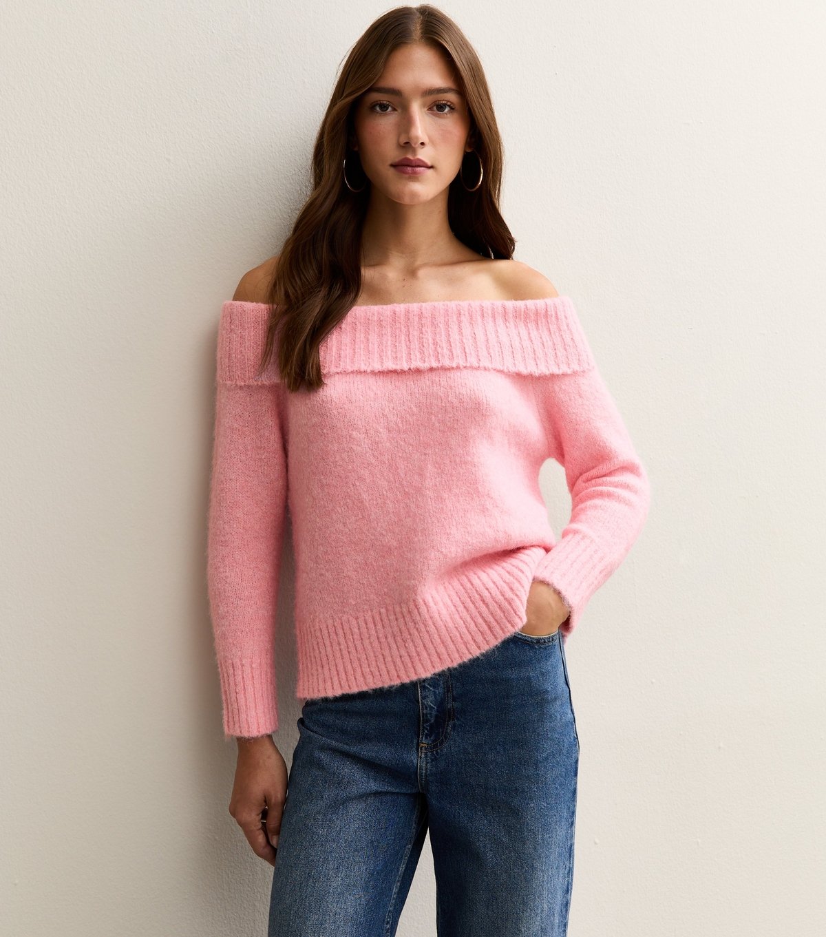 New Look Women's Bright Pink Off The Shoulder Jumper New Look - 2