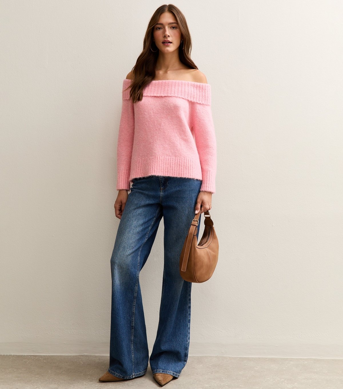 New Look Women's Bright Pink Off The Shoulder Jumper New Look - 3