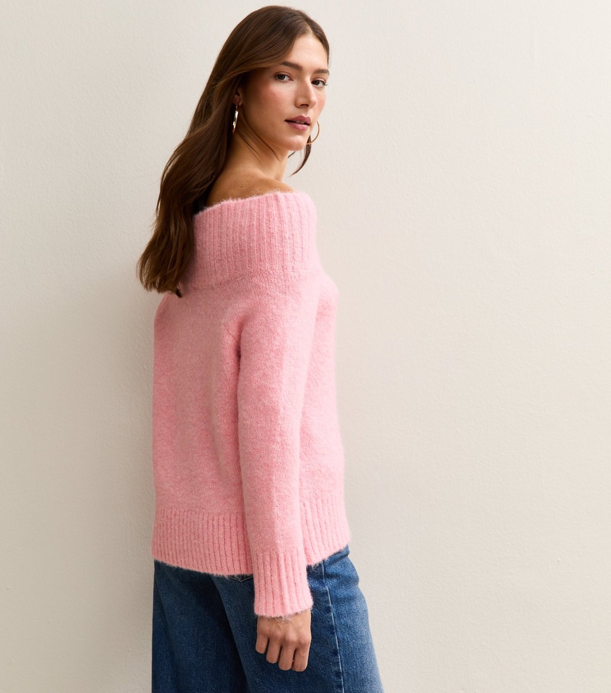 New Look Women's Bright Pink Off The Shoulder Jumper New Look - 4