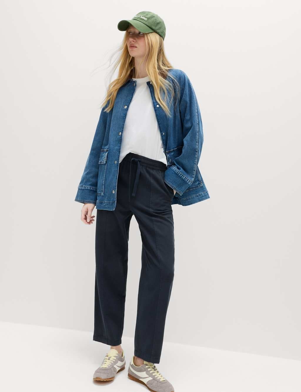 Marks & Spencer M&S Cotton Blend Pull On Tapered Trousers Blue