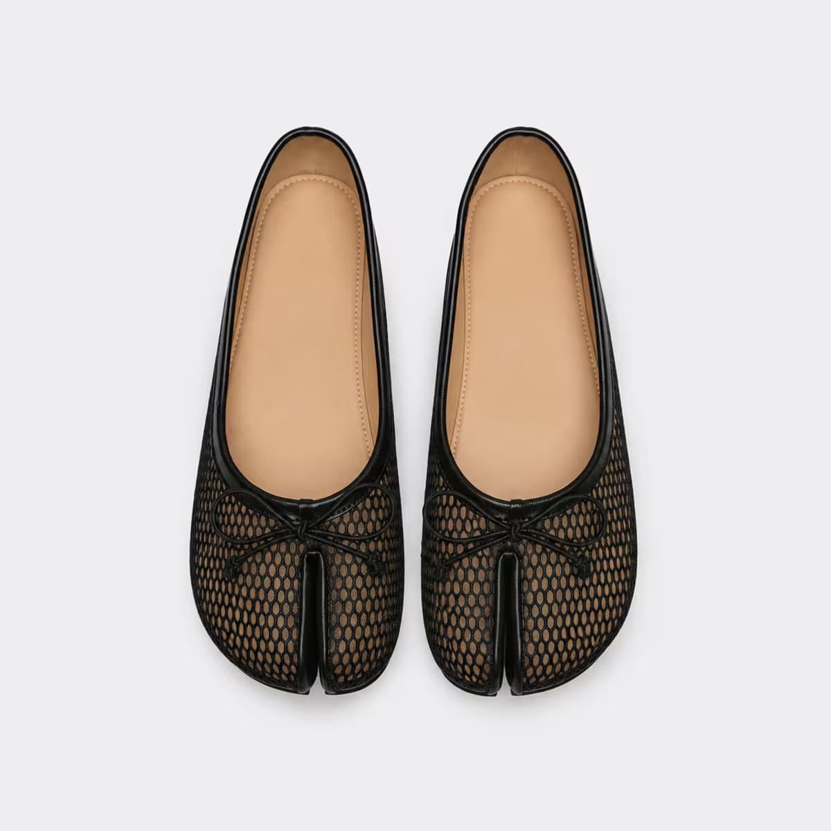 EGO Kizzie Bow Detail Split Toe Flat Ballet Pump In Black Mesh, Women's Size UK 3