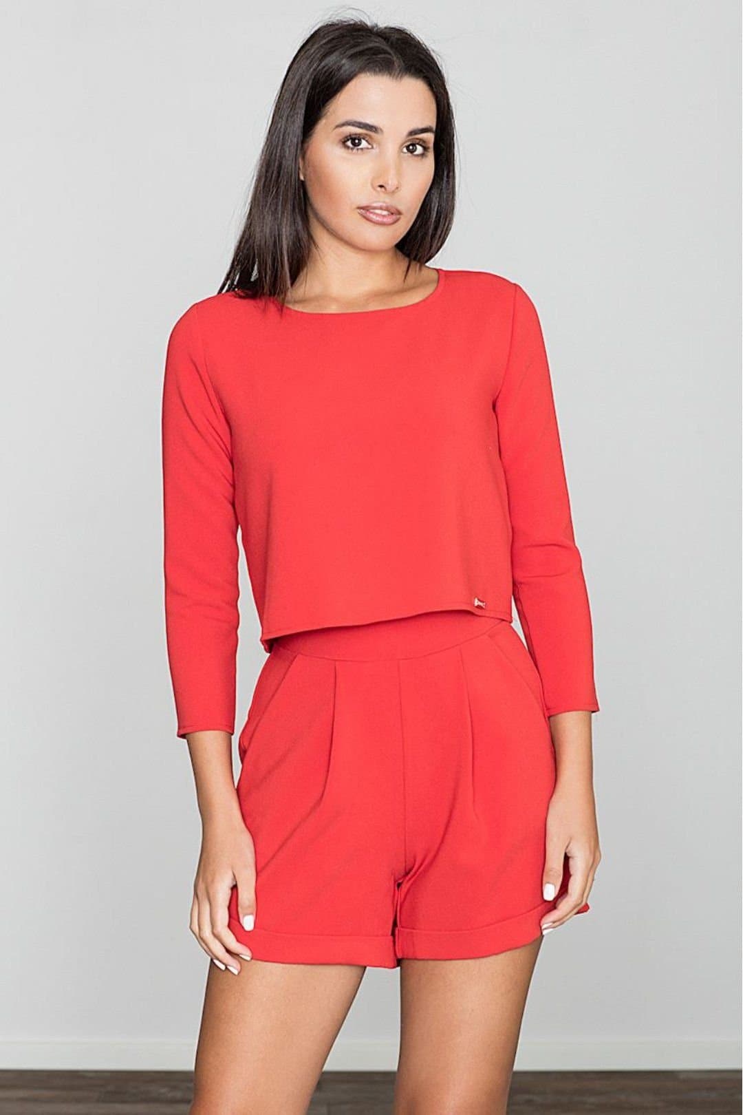 Love Lace Love Lace Women's Elegant Two Piece Split Back Short Suit in Red