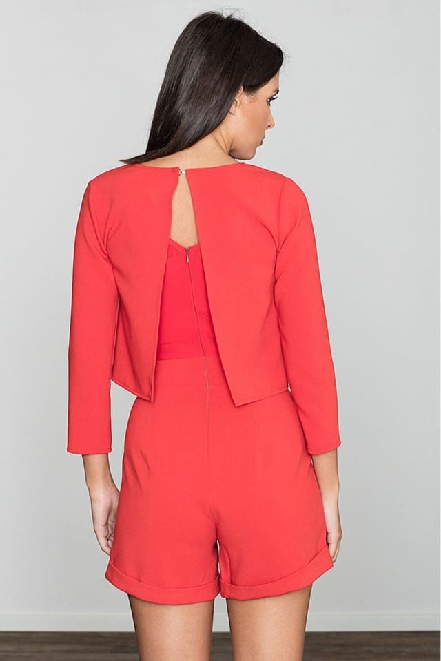 Love Lace Love Lace Women's Elegant Two Piece Split Back Short Suit in Red - 2