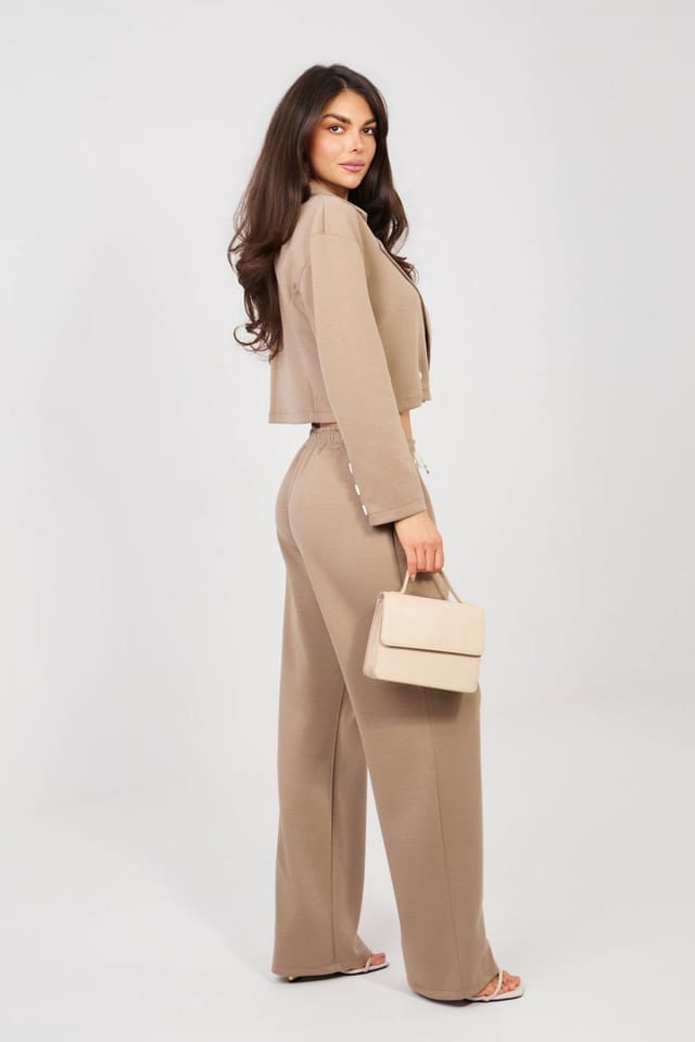 Love Lace Love Lace Women's Elegant Blazer & Straight Leg Trousers Set in Beige - 2