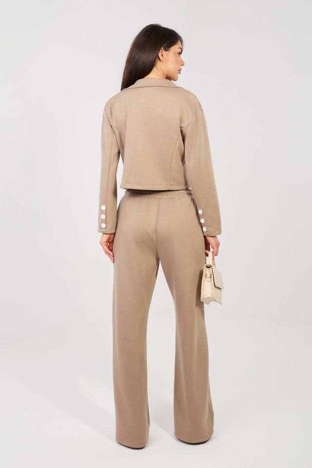 Love Lace Love Lace Women's Elegant Blazer & Straight Leg Trousers Set in Beige - 3