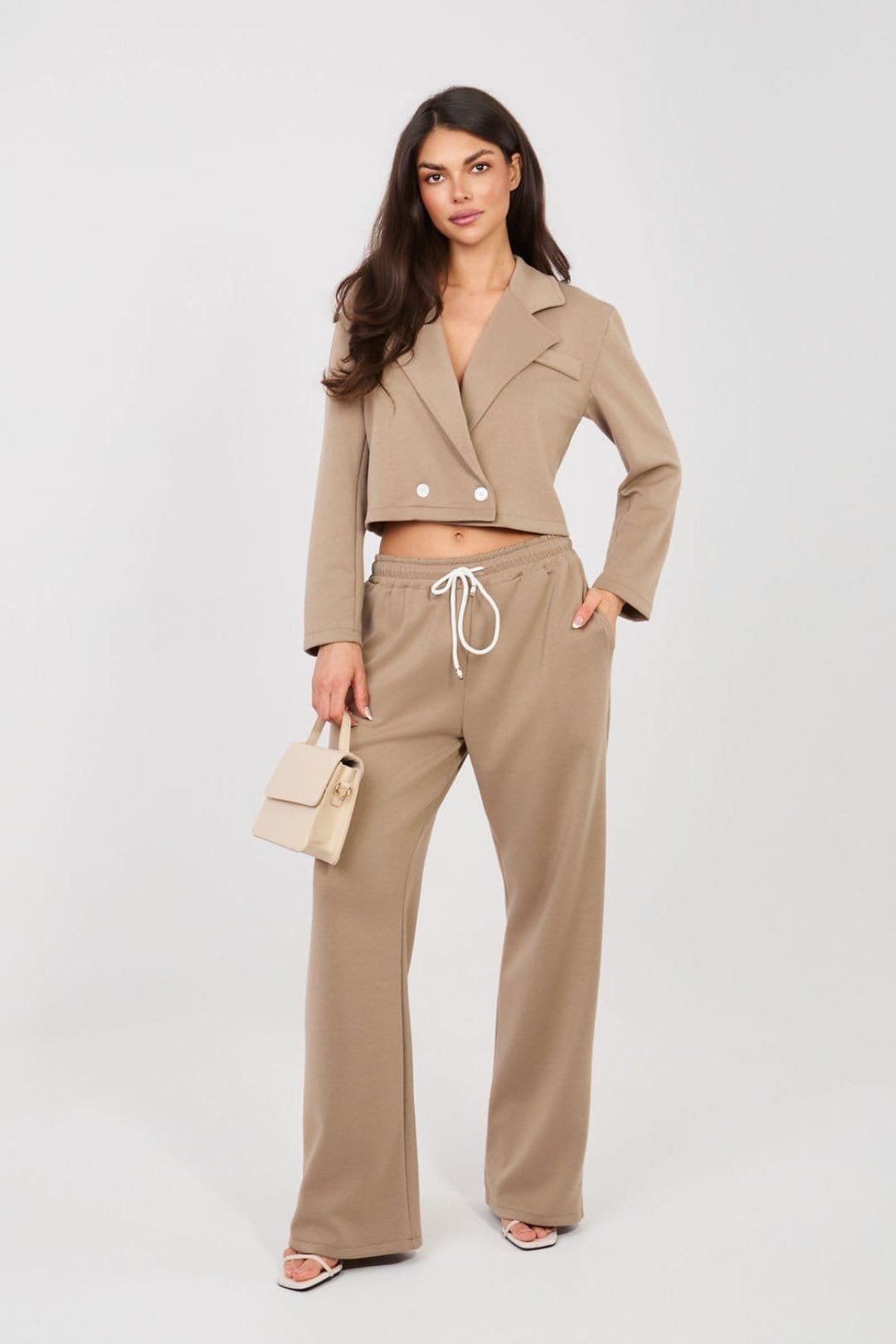 Love Lace Love Lace Women's Elegant Blazer & Straight Leg Trousers Set in Beige - 4