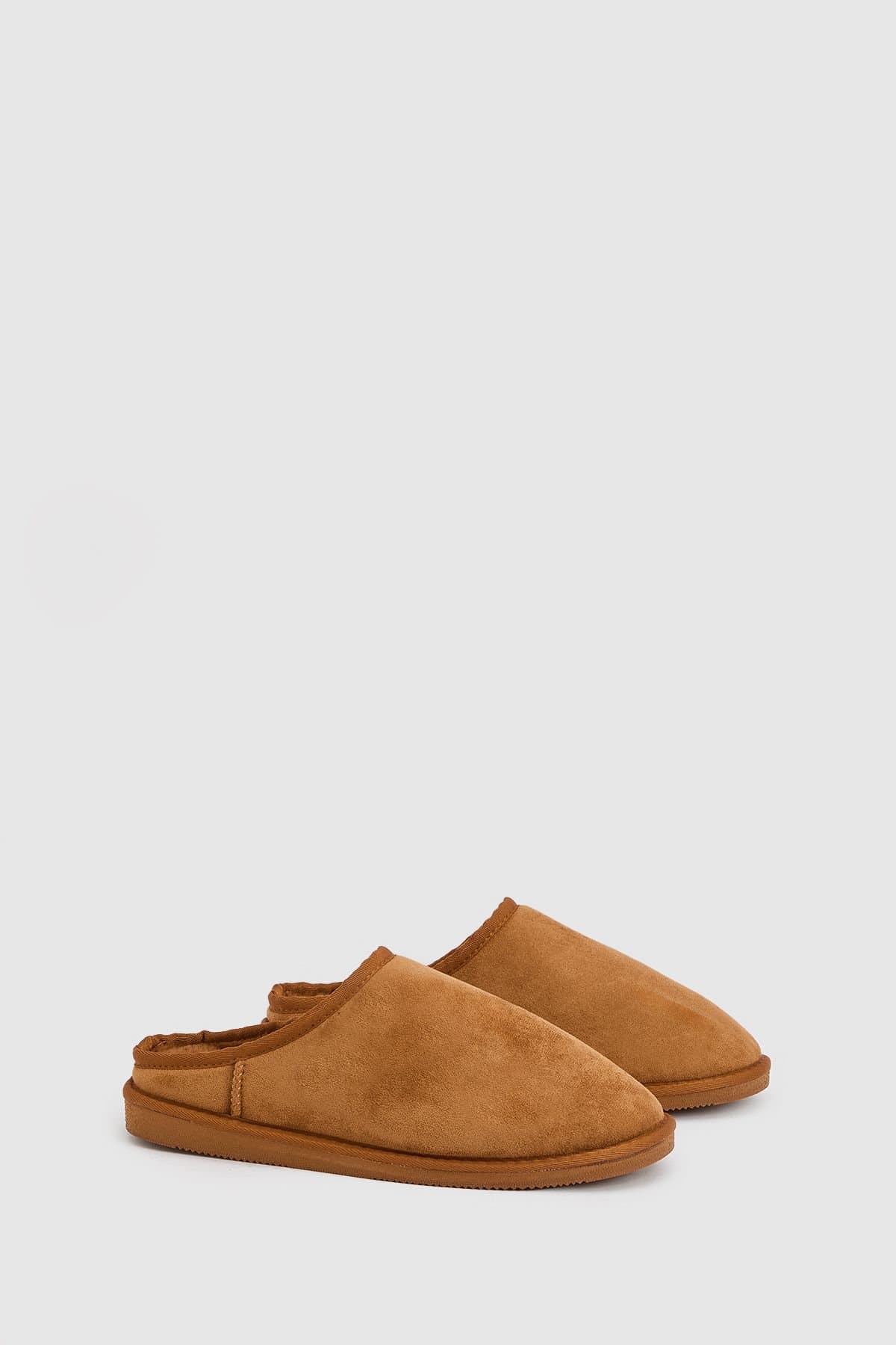 Maine Maine Men's Tan Fur Lined Mule Slippers