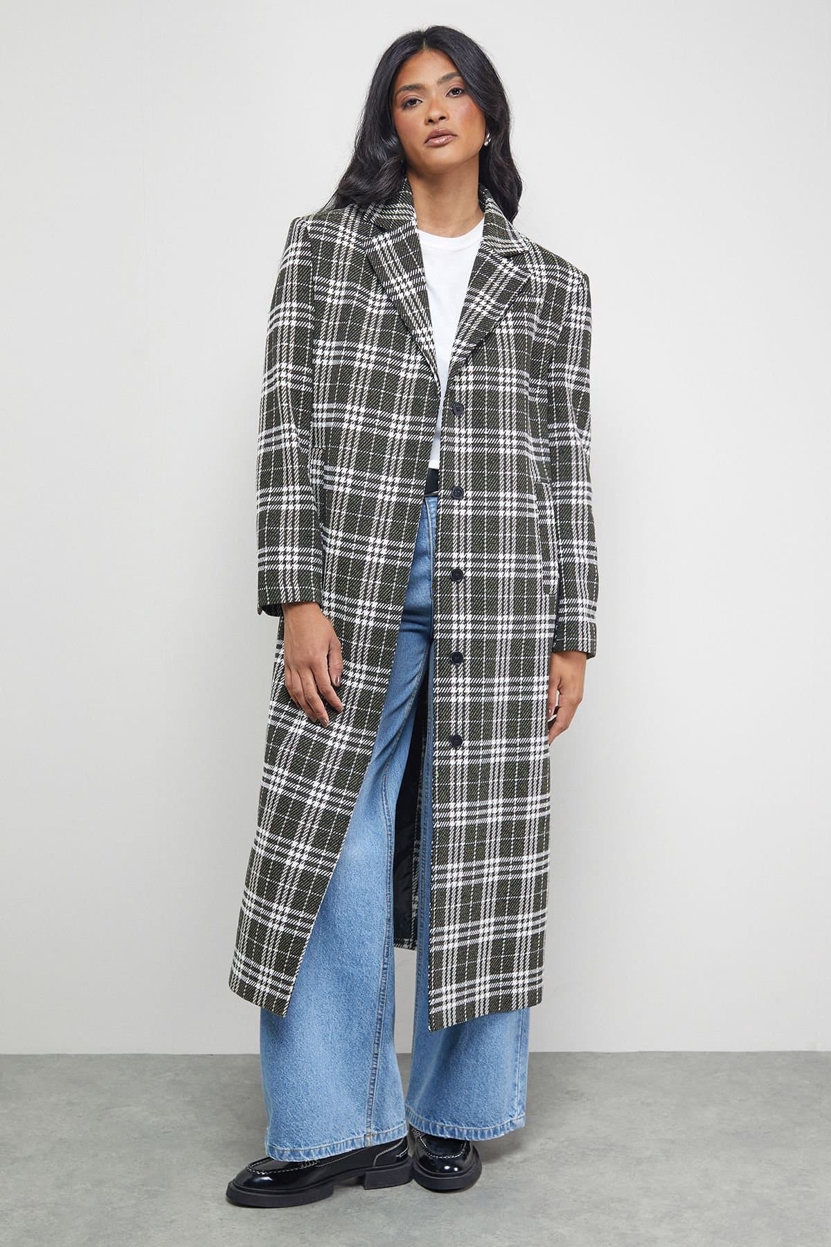 Warehouse Warehouse Women's Checked Oversized Maxi Coat in Black