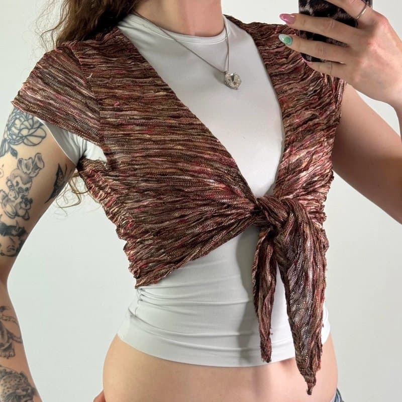 New Look Y2K vintage short sleeve cropped cardigan tie knot front v neck