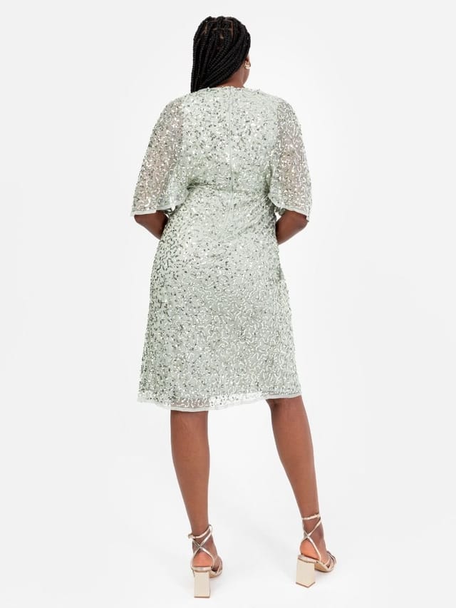 Maya Deluxe Maya Deluxe Women's Fully Embellished Faux Wrap Midi Dress in Mint - 3
