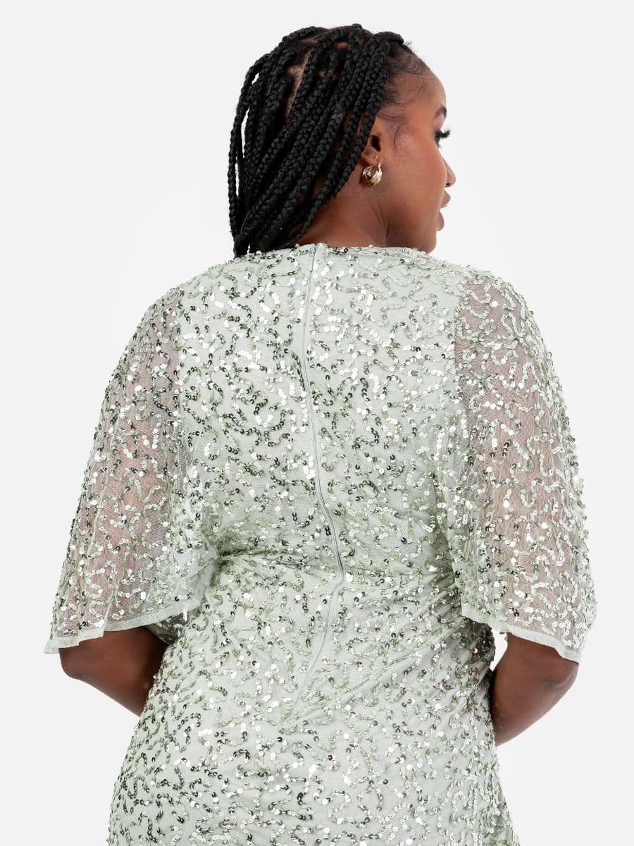 Maya Deluxe Maya Deluxe Women's Fully Embellished Faux Wrap Midi Dress in Mint - 4