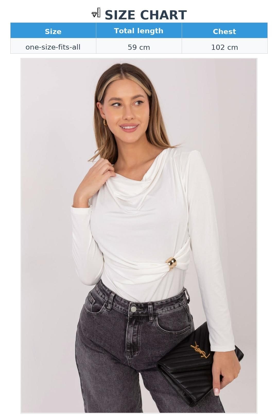 Love Lace Love Lace Women's Italian Metal Trim Pleated Neck Blouse in White - 4