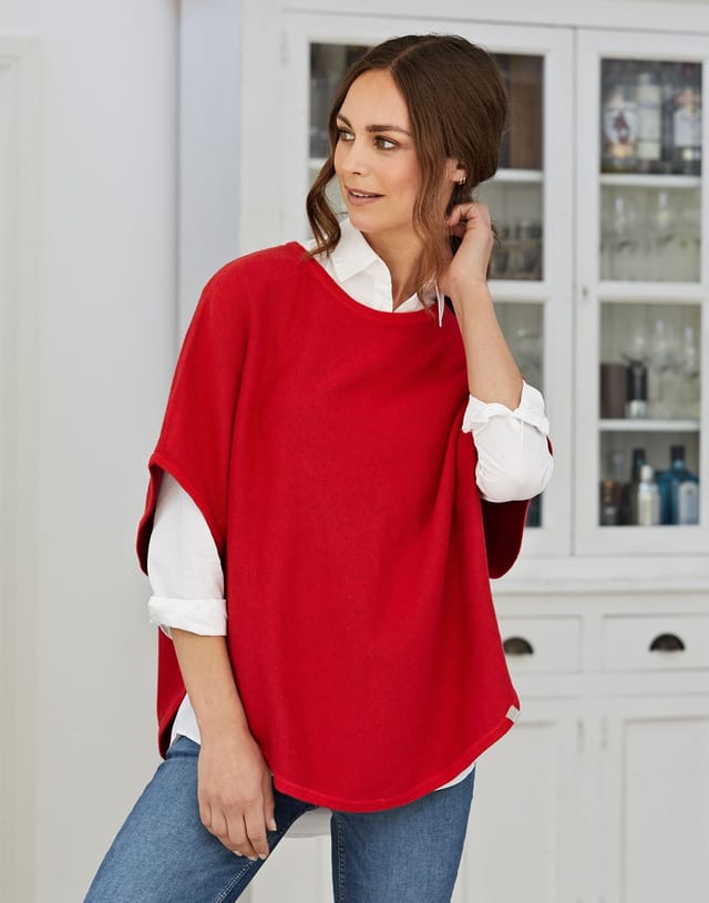 Cove Cove Women's Flora Reversible Poncho in Red - 2