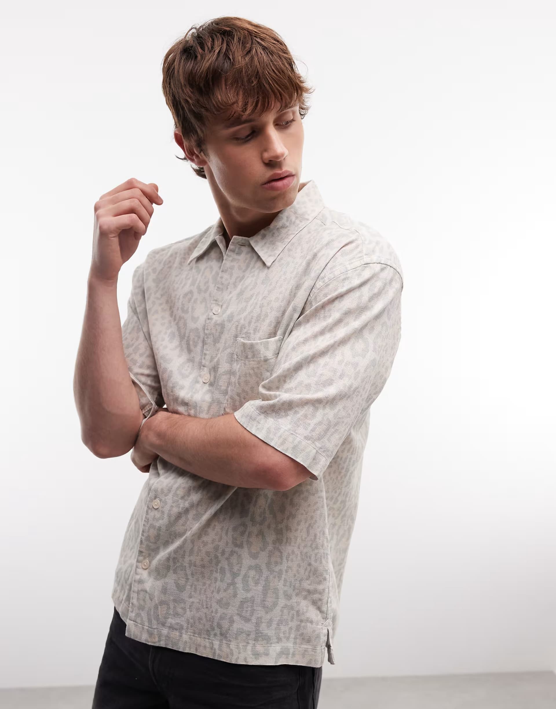 ASOS AllSaints Cruz Leo short sleeve linen blend leopard print shirt in multi