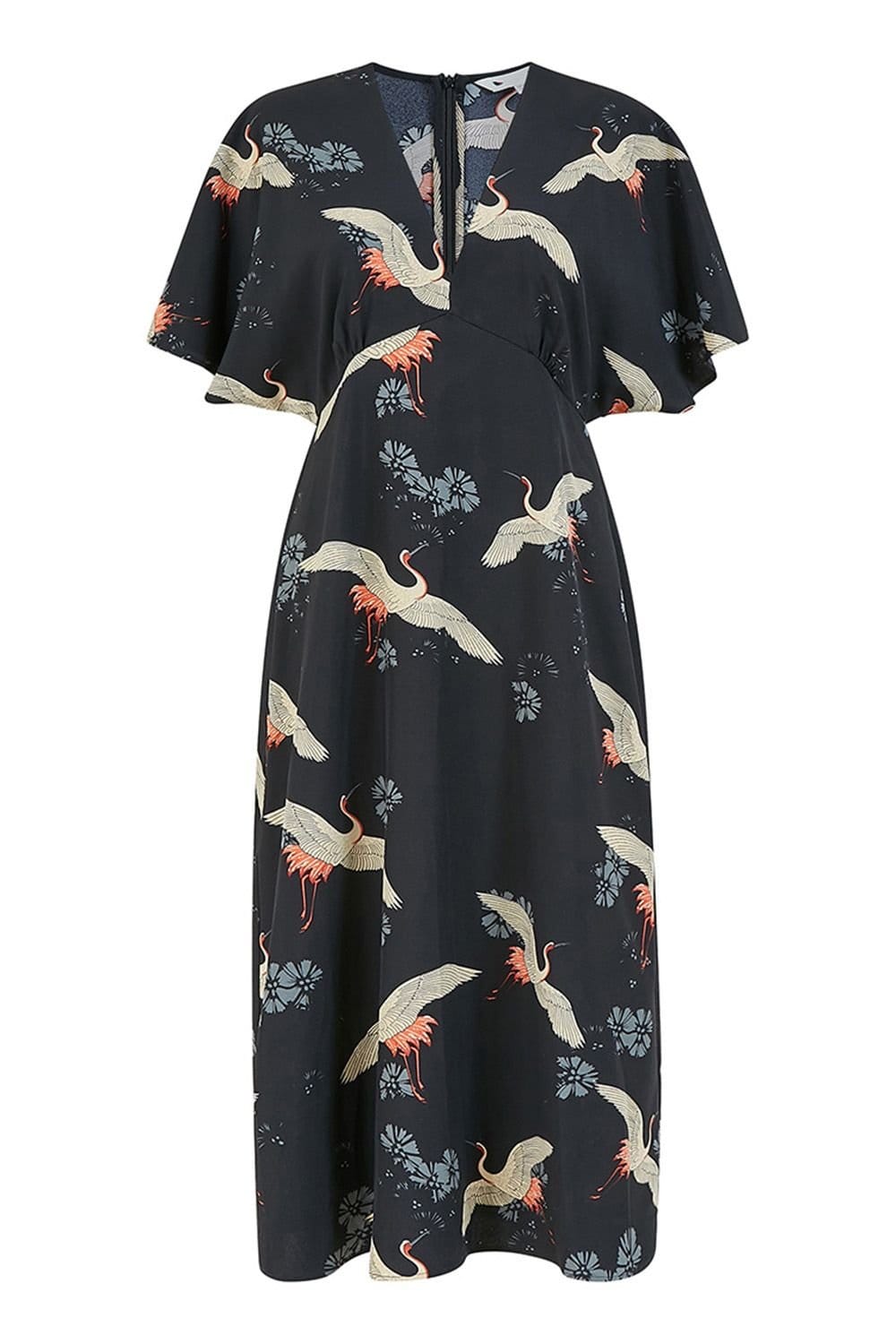 Yumi Yumi Women's Black Crane Print Midi Dress - 4